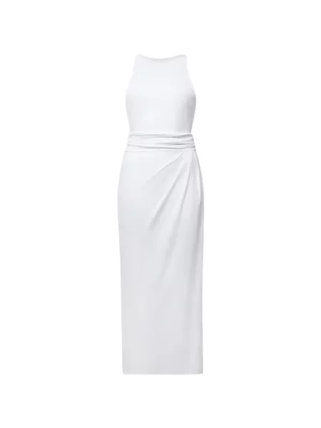 Rochie midi Another Tomorrow fără mâneci cu legături alb
