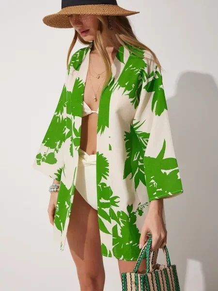 Happiness İstanbul Kimono & Caftan Beige Regular fit verde