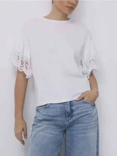 Reserved Блузка з декоративними рукавами білий