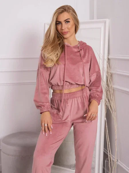 Pantaloni Kesi din velur cu glugă roz