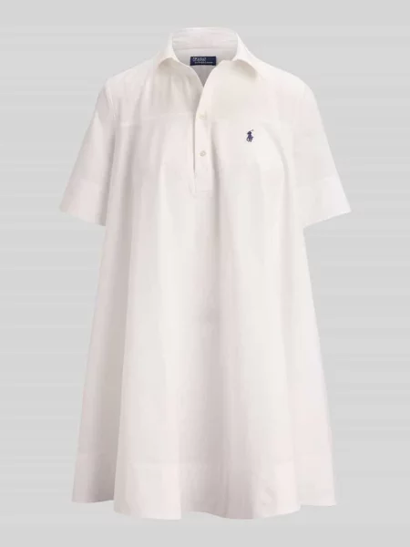 Rozkloszowana sukienka z czystej bawełny z wyhaftowanym logo Polo Ralph Lauren biała