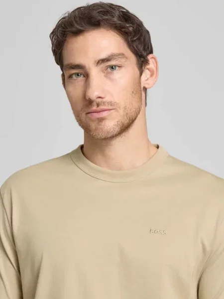 Krój regular fit t-shirt z czystej bawełny model H-TAUT Boss beżowa