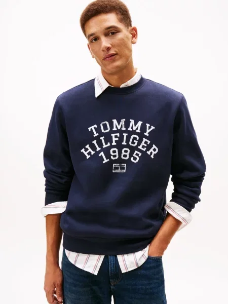 Tommy Hilfiger Bluza Mężczyźni niebieski|biały nadruk S biała