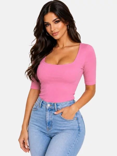 PANTHEROAR Tričko Caro Neck Short Sleeve Top' ružová
