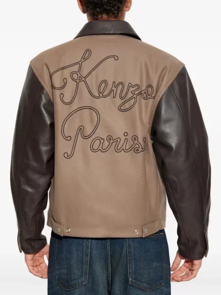 Geanta de piele Kenzo cu broderie maro