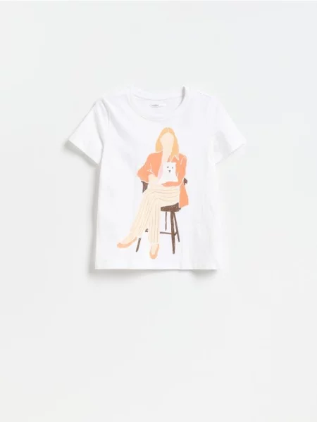 Reserved Tricou cu imprimeu crem