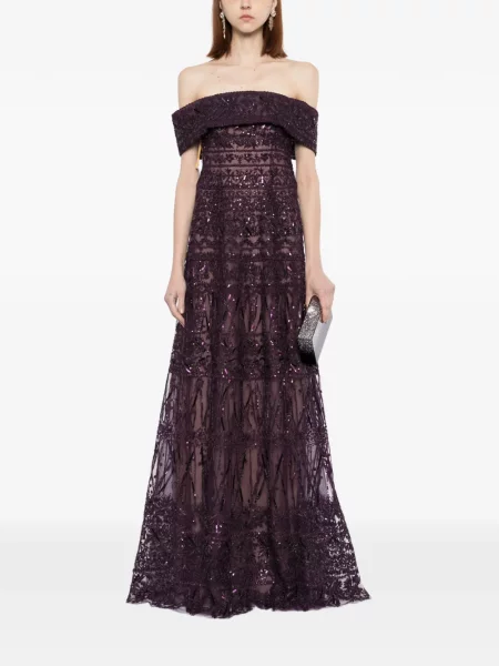 Rochie Saiid Kobeisy din tul cu mărgele de costum violet