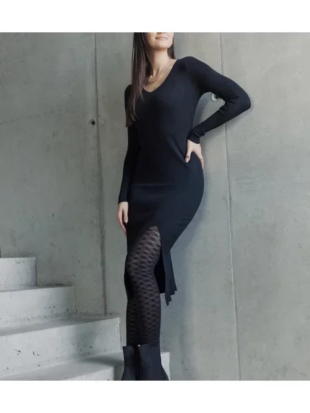 Rochie maxi Ur/ceo eleganta cu crăpătură negru