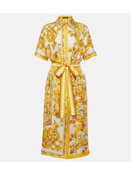 Jedwabna sukienka koszulowa Dolce&gabbana garniturowa żółta