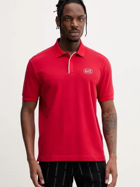 Emporio Armani polo majica z bombažem rdeča