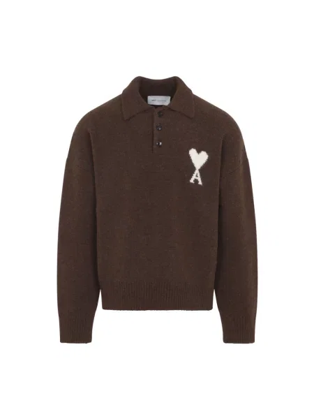 Sweter Ami Paris wełniany brązowy