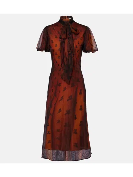 Rochie midi Acne Studios cu funde transparente până la genunchi maro