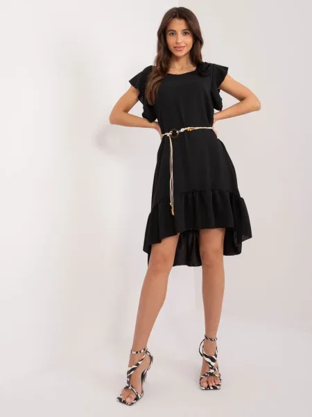 Krótka sukienka mini Fashionhunters z falbankami z krótkim rękawem czarna