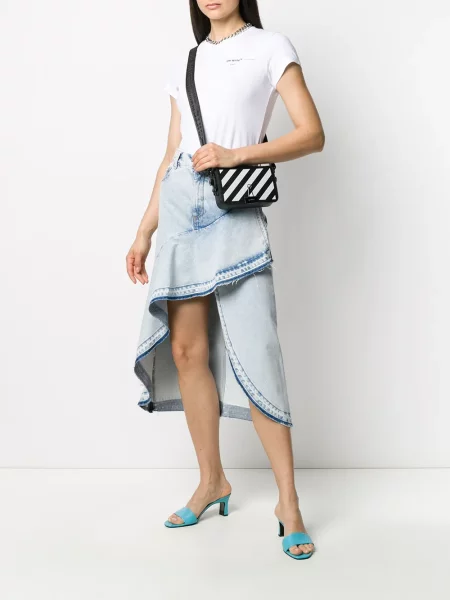 Fustă din denim Off-white cu volane asimetrică alb