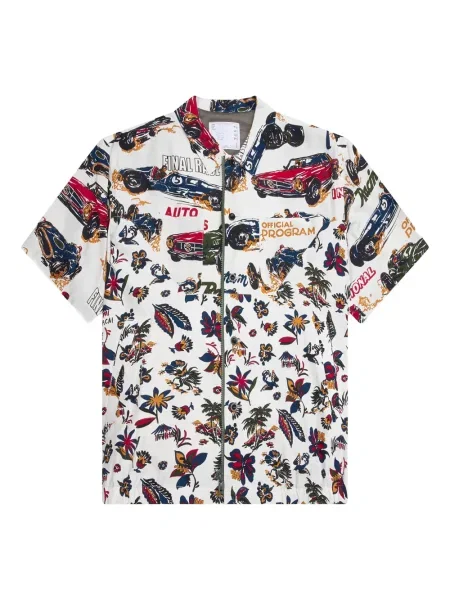 Риза Sacai с принт в тропически десен бяло