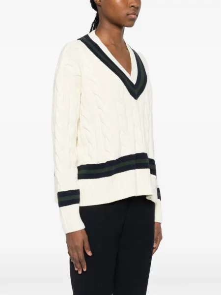 Pulover Sporty & Rich cu dungi cu decolteu în V