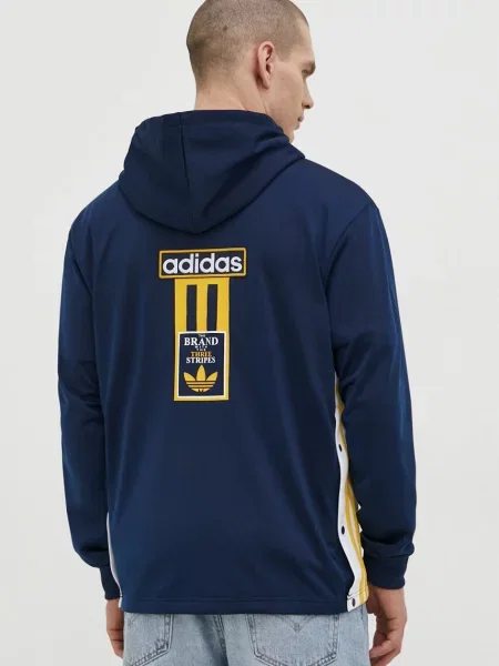 Mikina adidas Originals s kapucí s aplikací modrá