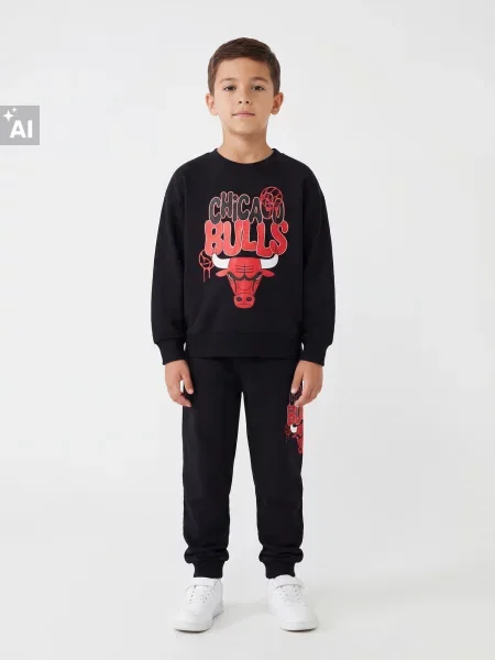 Sinsay Mikina s kulatým výstřihem s potiskem Chicago Bulls NBA černá