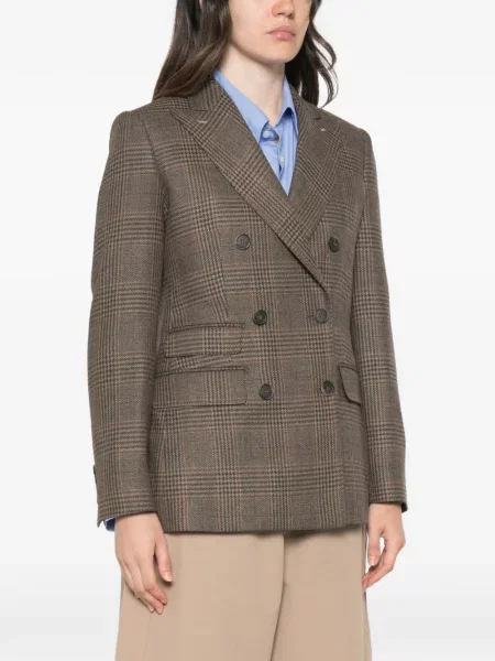Kostkované dvouřadé sako Max Mara hnědé