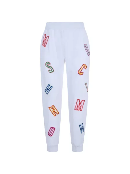 Pantaloni Moschino cu broderie alergare alb