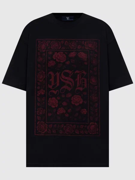 Футболка з квітковим принтом Y`s Yamamoto чорна