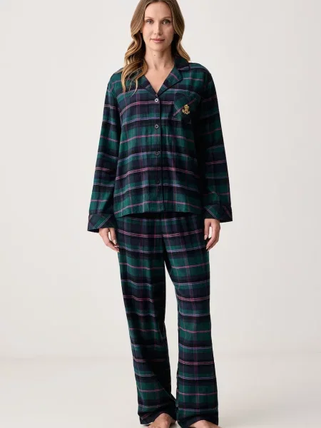 Lauren Ralph Lauren dvoudílné pyžamo s bavlnou zelené