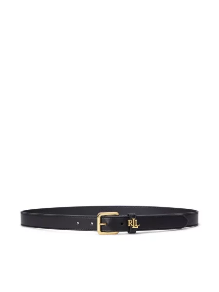 Pasek ze skóry bydlęcej z aplikacją z logo Lauren Ralph Lauren czarny