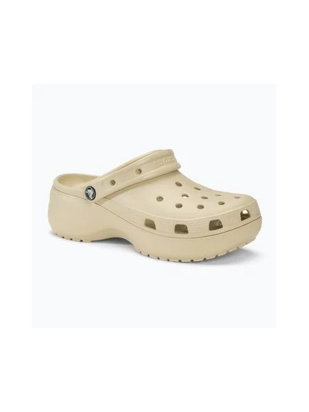 Классические шлепанцы Crocs на платформе бежевые