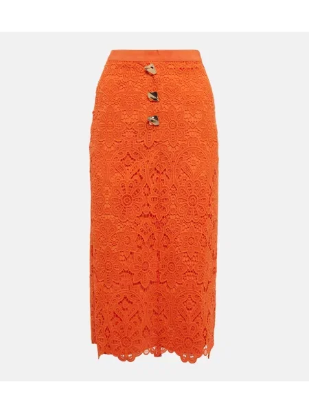 Fustă tip creion Self-portrait din dantelă portocaliu