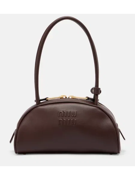 Usnjena majhen usnjena torbica Miu Miu rjava