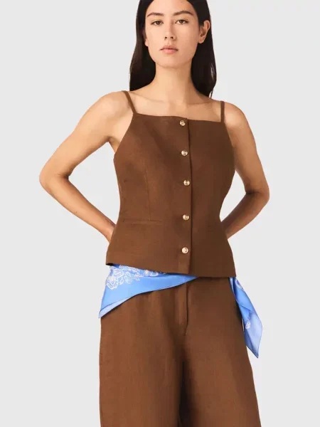 Лляний жилет Maje коричневий