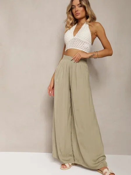 Pantaloni High Wiast cu și picioare largi Osevia verzi