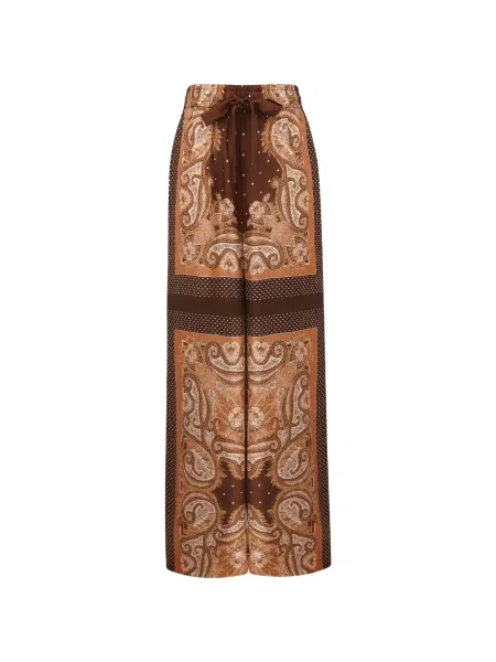 Pantaloni Zimmermann de mătase cu imagine cu model paisley maro