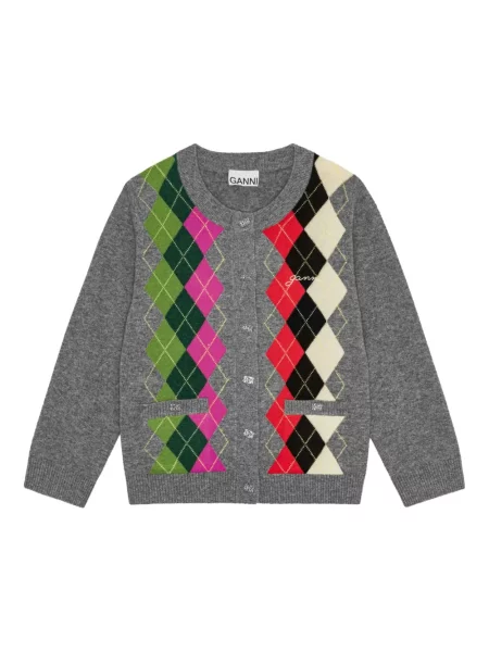 Cardigan Ganni cu model argyle gri