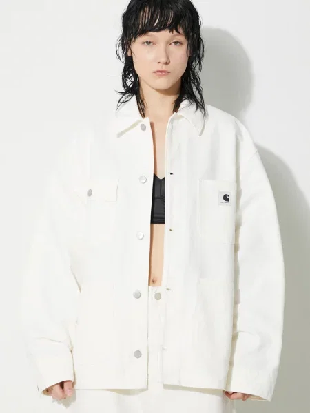 Carhartt WIP geacă din denim OG Michigan Coat femei de tranziție oversize bej