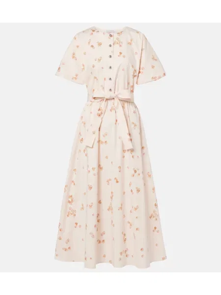 Rochie midi Altuzarra cu model floral până la genunchi de costum roz