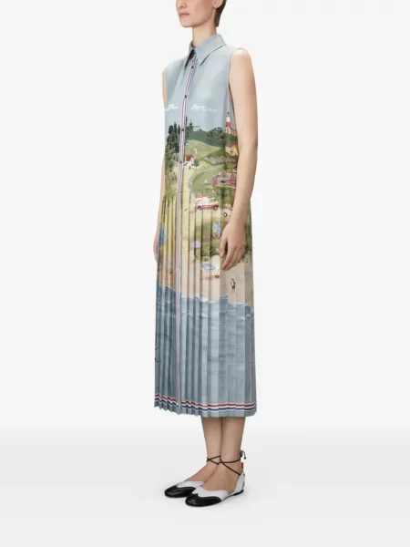 Rochie tip cămașă Thom Browne cu imagine albastru