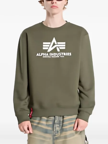 Pulover Alpha Industries cu imagine verde