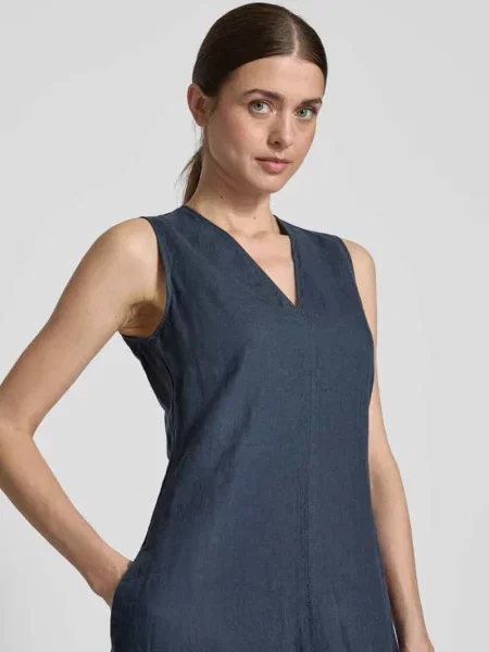 Sukienka lniana rozkloszowana z wpuszczanymi Marc O'polo granatowa