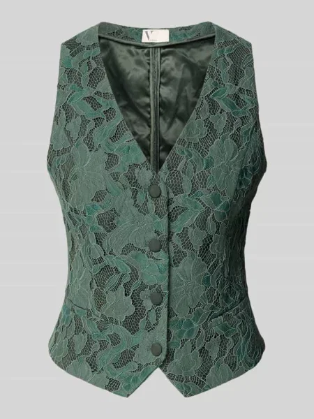Kamizelka o kroju regular fit z obszyciem koronką V By Vera Mont zielona