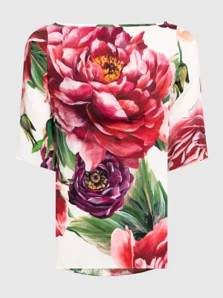 Блуза із шовку в принт Піони Dolce&gabbana біла