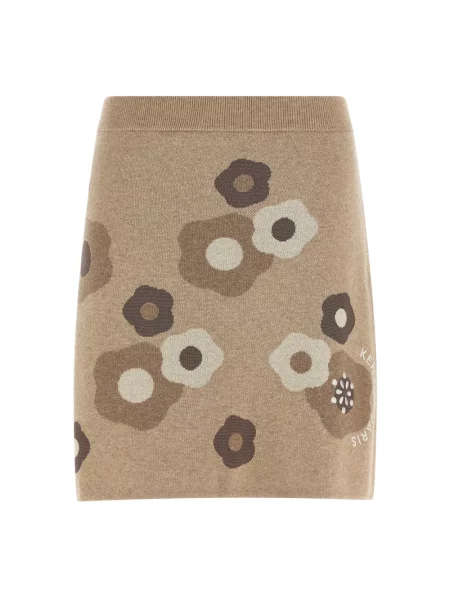 Haftowana mała spódnica mini Kenzo w grochy beżowa