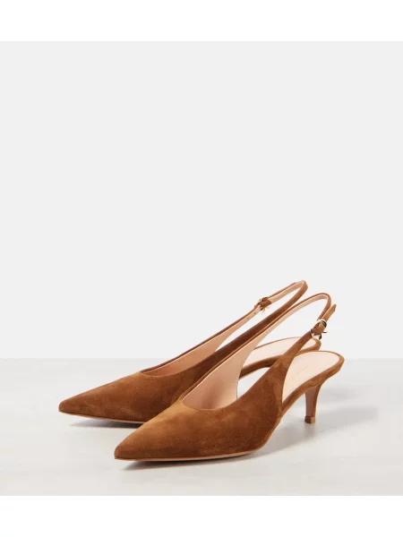 Pantofi cu toc Gianvito Rossi din piele de căprioară slingback maro
