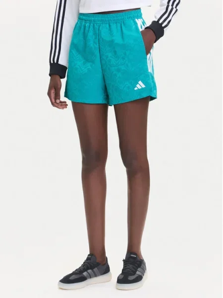 Къс панталон adidas House of Tiro тюркоазено с десен с висока талия