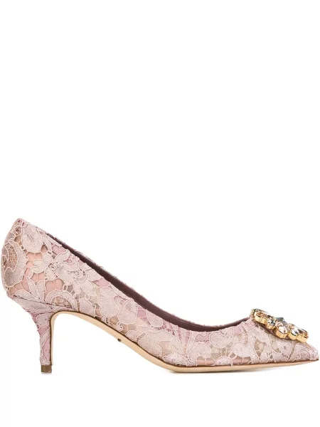 Pantofi cu toc Dolce & Gabbana din dantelă roz