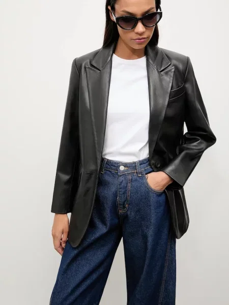 Answear.LAB sacou de piele un singur rand de neted negru