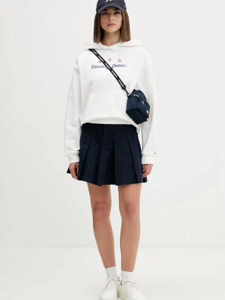 Tommy Jeans pulover s kapuco bombažen bela