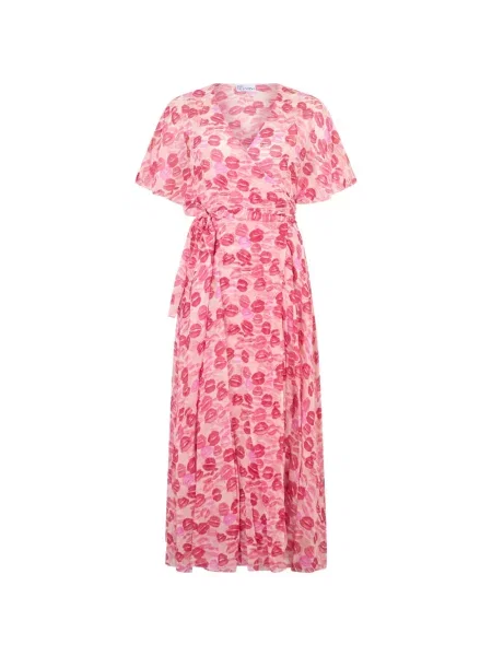Rochie midi Valentino Garavani cu model floral cu imagine până la genunchi roz