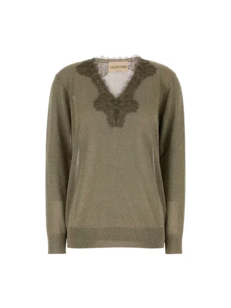 Lniany sweter Valentino Garavani zielony