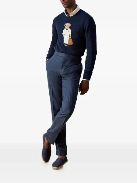 Пуловер Ralph Lauren Purple Label с кръгло деколте с апликация синьо